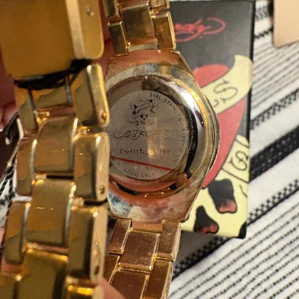 Ed Hardy Y2K Watch Love Kills Slowly Gold Rhinestone NWT‎ Deadstock
